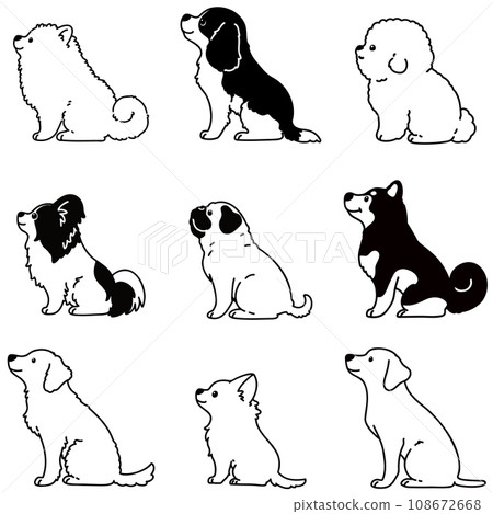 各種狗狗側坐的簡單可愛插畫集C 只有主線是白色 108672668