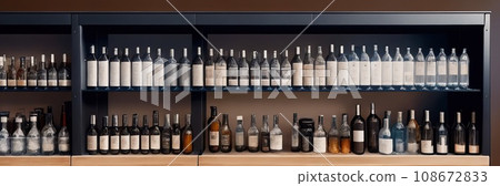 Close-up of a shelf with bottles in chemical laboratory. Various pills bottles for medicine. Pharmaceutical concept of healthcare, pharma industry, medication and drugs production. Medical research 108672833