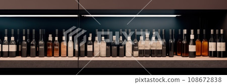 Close-up of a shelf with bottles in chemical laboratory. Various pills bottles for medicine. Pharmaceutical concept of healthcare, pharma industry, medication and drugs production. Medical research 108672838