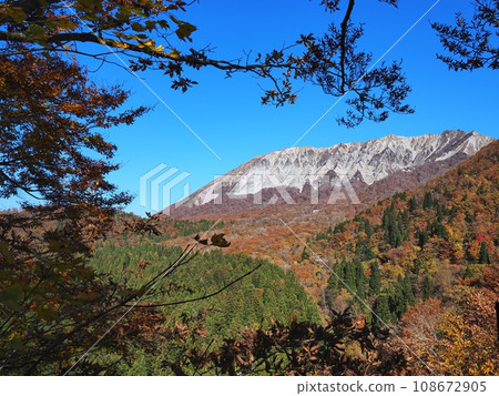 Autumn 2023 View of the south wall of Mt. Daisen from Kagikake Pass 108672905