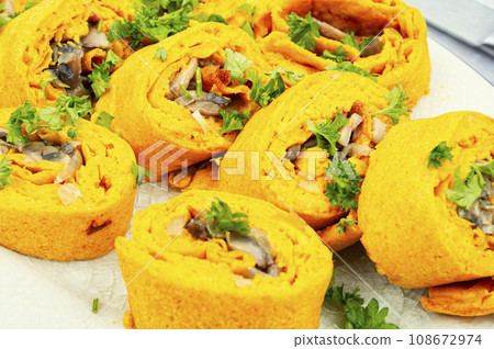 Pumpkin rolls with mushrooms Pumpkin rolls with mushrooms 108672974