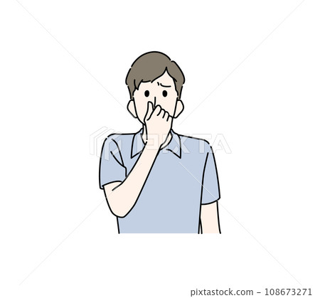 Illustration of a young man pinching his nose (plain clothes) 108673271