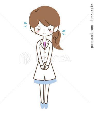 A woman in a white coat apologizing A woman in a white coat apologizing 108673416
