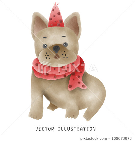 Happy festive collection of cute french bulldog art watercolor painting in western style 108673973