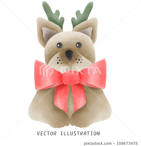 歡樂的節慶系列西方風格的可愛法國鬥牛犬藝術水彩畫 108673978