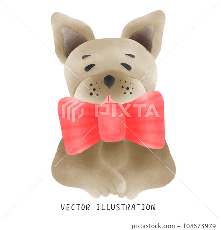 歡樂的節慶系列西方風格的可愛法國鬥牛犬藝術水彩畫 108673979