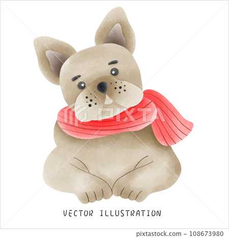 歡樂的節慶系列西方風格的可愛法國鬥牛犬藝術水彩畫 108673980