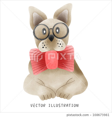 Happy festive collection of cute french bulldog art watercolor painting in western style Happy festive collection of cute french bulldog art watercolor painting in western style 108673981