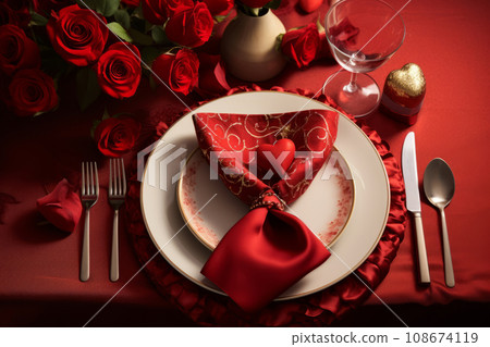 Valentines day elegant table setting. Generative AI Valentines day elegant table setting. Generative AI 108674119