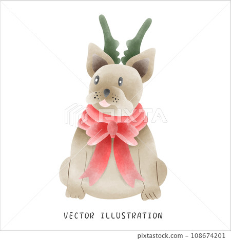 水彩風格法國鬥牛犬時尚聖誕帽-節慶創意活動 108674201