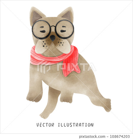 Watercolor style French bulldog fashionable Christmas hat - festive creative event 108674203