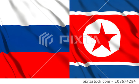 Russian and North Korean flags Russian and North Korean flags 108674284