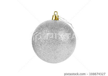 One white glittered Christmas tree ball isolated on white background 108674327