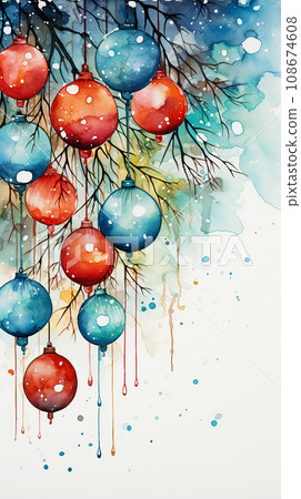 Colorfull watercolor christmas card, Ai generated 108674608