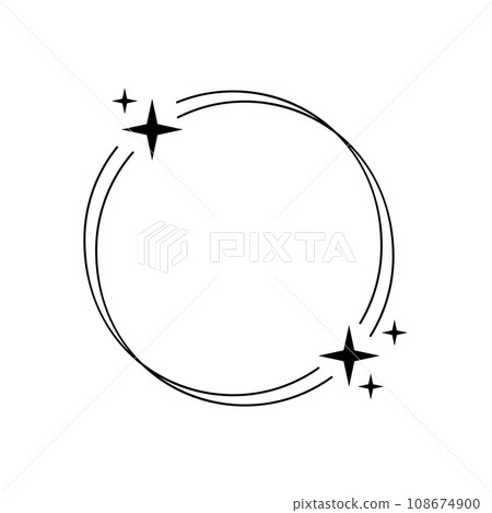 Trendy linear round frame with stars, Modern minimalist aesthetic line elements, geometric forms. Vector sparkle for social media or poster design, simple decorative boho style border 108674900