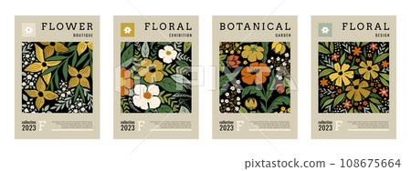 Floral posters. Abstract flower modern art, retro botanical market background, vintage matisse print. Hand drawn floral contemporary spring summer wall art minimal graphic. Vector pastel design Floral posters. Abstract flower modern art, retro botanical market background, vintage matisse print. Hand drawn floral contemporary spring summer wall art minimal graphic. Vector pastel design 108675664