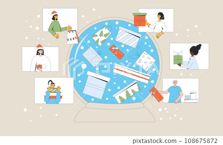Virtual Christmas secret Santa party. Celebrate Xmas from afar. Virtual Christmas secret Santa party. Celebrate Xmas from afar. 108675872