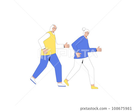 Senior runners. Family Jogger. Elderly woman and man do exercise. 108675981