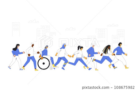 Running women. Different female runners marathon 108675982