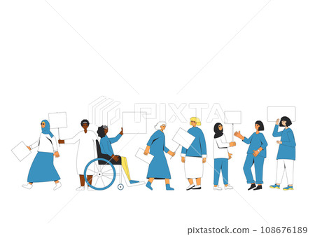 Women holding blank banner. 108676189