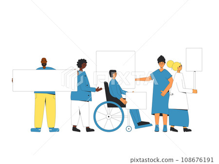 Group of people holding blank banner. 108676191