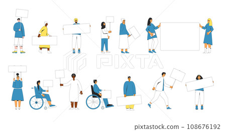 Group of people holding blank banner. 108676192
