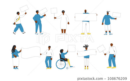 Group of people holding blank banner. Group of people holding blank banner. 108676209