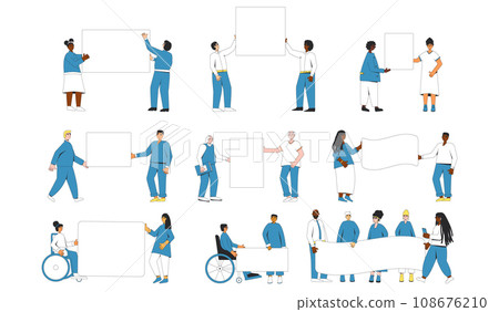 Group of people holding blank banner. 108676210