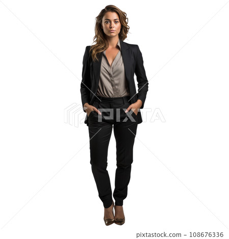 Business woman in full-length jacket isolated. Business woman in full-length jacket isolated. 108676336