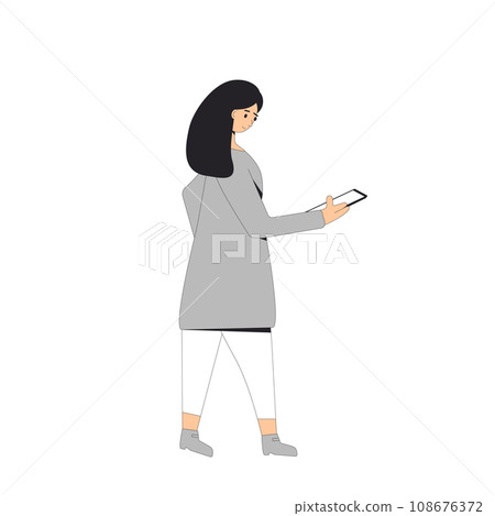 Woman holding phone. 108676372