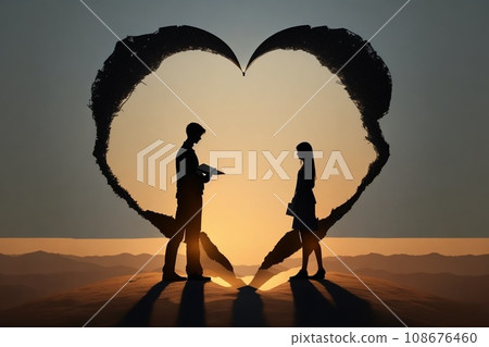 silhouette of a couple on the beach silhouette of a couple on the beach 108676460