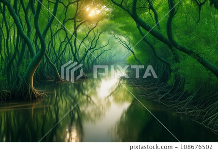 reflection of trees in water reflection of trees in water 108676502
