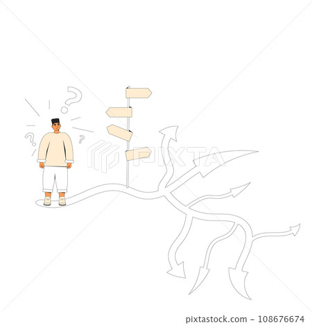 Young man standing at crossroads. Make a decision. Young man standing at crossroads. Make a decision. 108676674