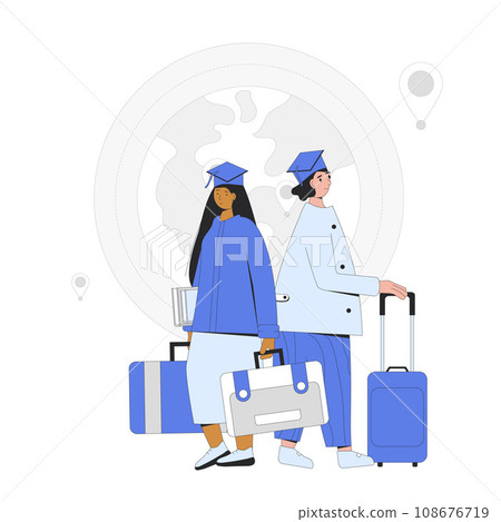 Brain drain. Graduate immigration trajectory. Vector illustration. 108676719