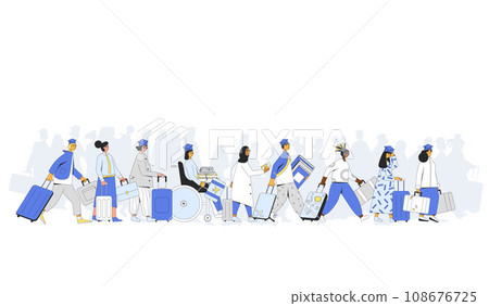 Drain brain. Graduates with travel bags. Drain brain. Graduates with travel bags. 108676725