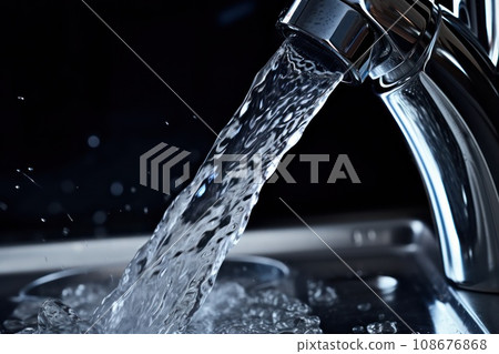 a contemporary kitchen faucet running water a contemporary kitchen faucet running water 108676868
