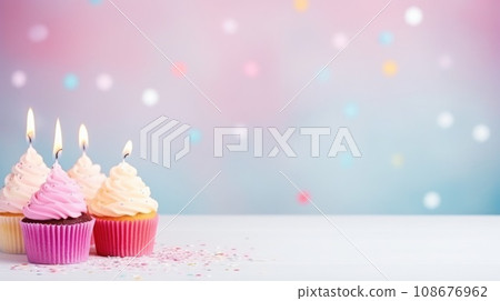 birthday holiday background, cakes with candles and copy space birthday holiday background, cakes with candles and copy space 108676962