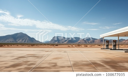 Empty modern gas station in USA desert large copyspace 108677035