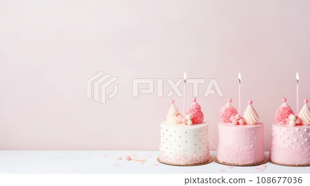 birthday holiday background, cakes with candles and copy space 108677036