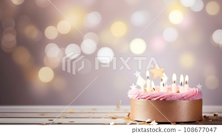birthday holiday background, cakes with candles and copy space 108677047