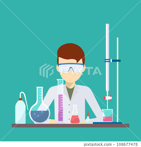 Vector design of scientist with chemical titration equipment 108677478