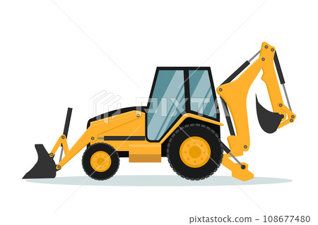 Vector design of backhoe. Heavy machinery 108677480