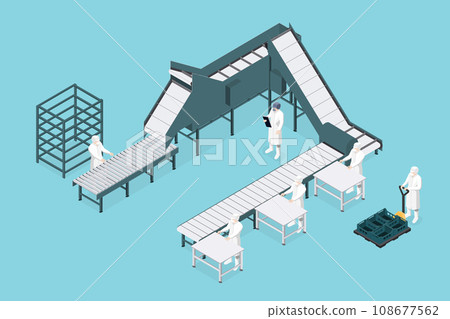 Process line in the food factory isometric. Food industry 108677562