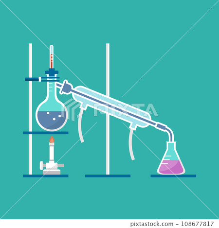 Simple distillation model in chemistry laboratory vector 108677817