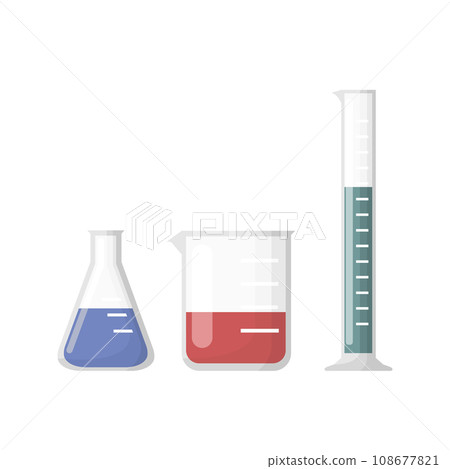 Chemical laboratory equipment, Erlenmeyer flask, beaker and test tube Chemical laboratory equipment, Erlenmeyer flask, beaker and test tube 108677821