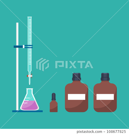 Acid-based titration equipment in chemistry laboratory vector 108677825