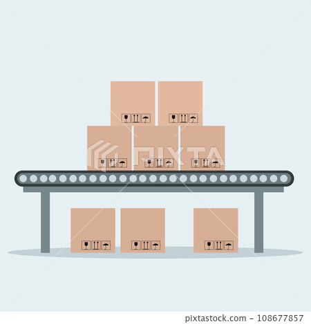 Industrial conveyor belt with packaging 108677857