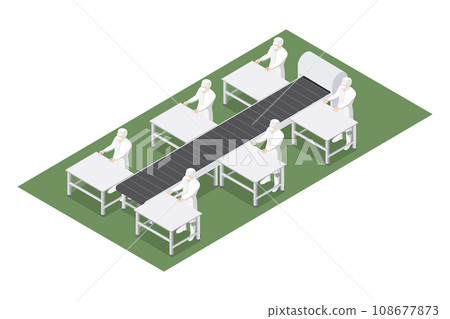 Automated production line with conveyor belt in food engineering Automated production line with conveyor belt in food engineering 108677873
