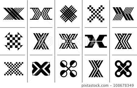 Digital line initial letter X logo icon design set Digital line initial letter X logo icon design set 108678349