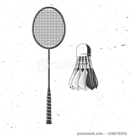 Set of badminton rackets and shuttlecock silhouette icon. Vector illustration. Badminton racquets and shuttlecock silhouette on the white background 108678858
